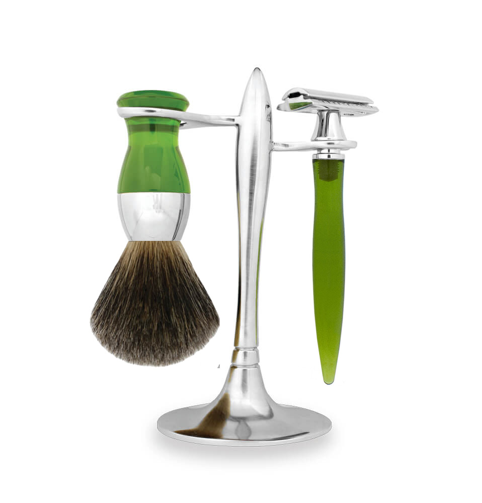 eshave T shaving set double edge razor and fine badger shaving brush green
