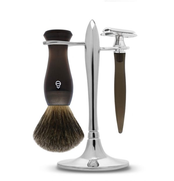 eshave double edge razor shaving set with fine badger shaving brush smoke