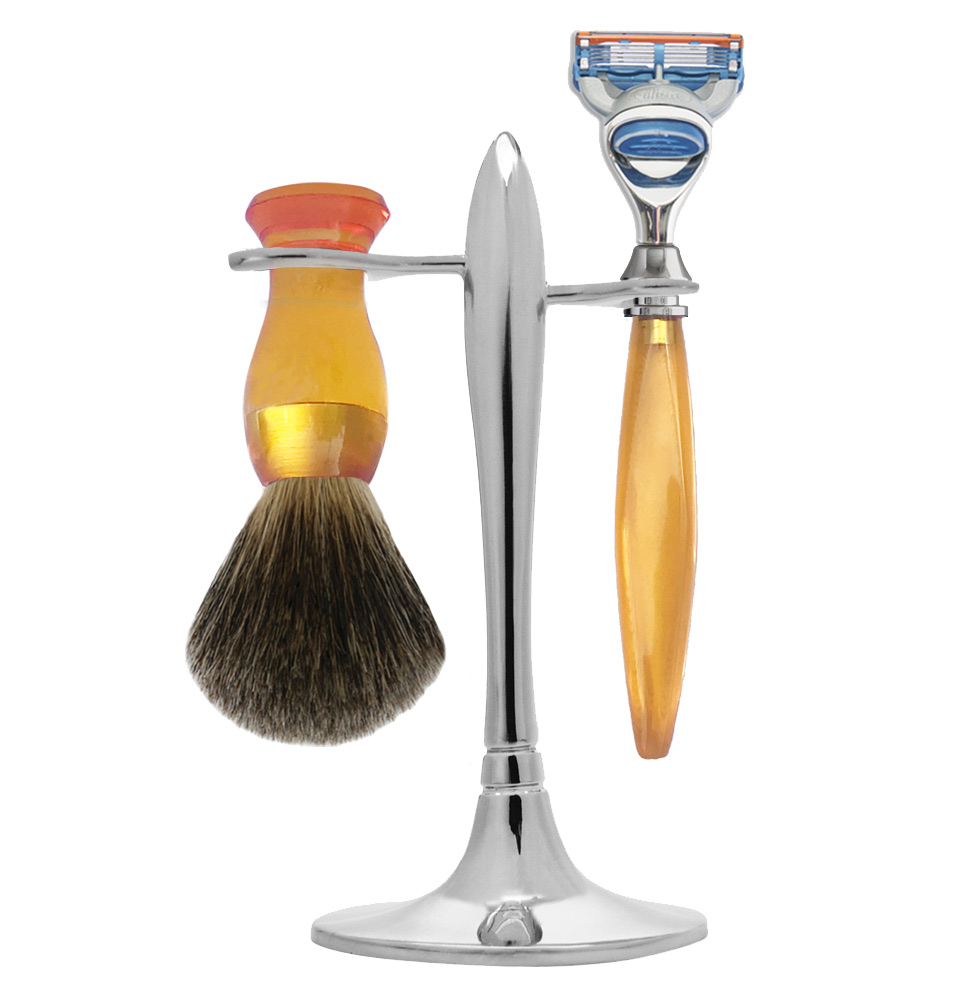 eshave t shaving set with 5 blade razor and badger hair shaving brush orange