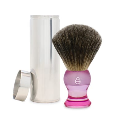 fine badger_Travel_Shaving_Brush_Pink with canister nickel