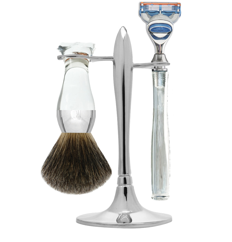 T_Stand_5_Blade_Flat_Bottom_-With_clear_nickel_short_Fine_badger hair brush