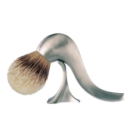 ceci_est_une_pipe_shaving brush silvertip with stand in nickel plated all hand made