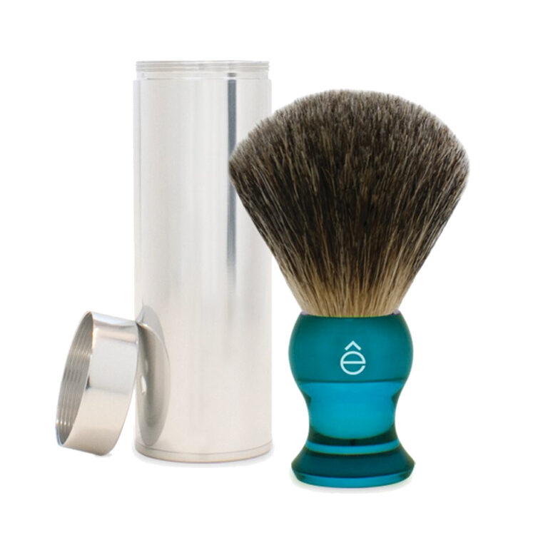 eshave travel shaving brush blue fine badger hair with canister