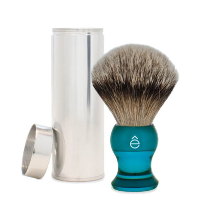 eshave travel shaving brush silvertip badger hair blue with canister